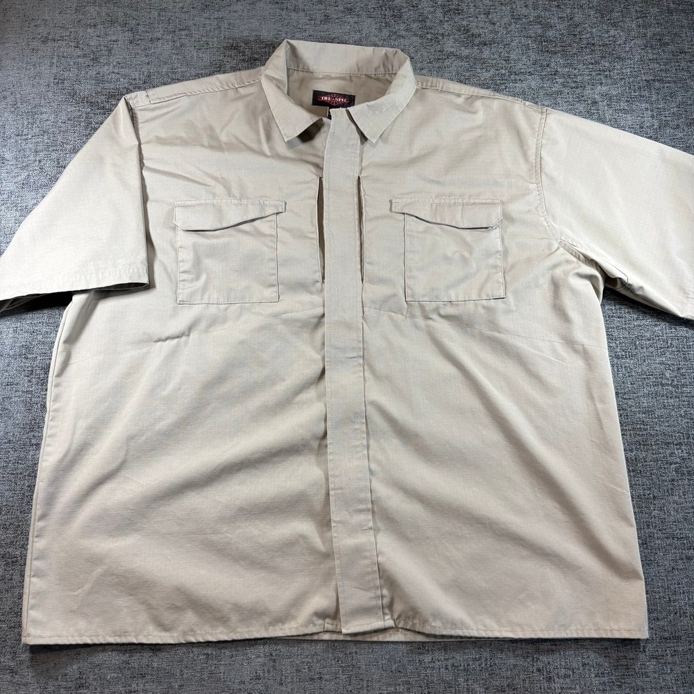 TRU-SPEC Tactical Shirt Mens 3XL Regular Khaki Ripstop Short Sleeve Zipper Utili